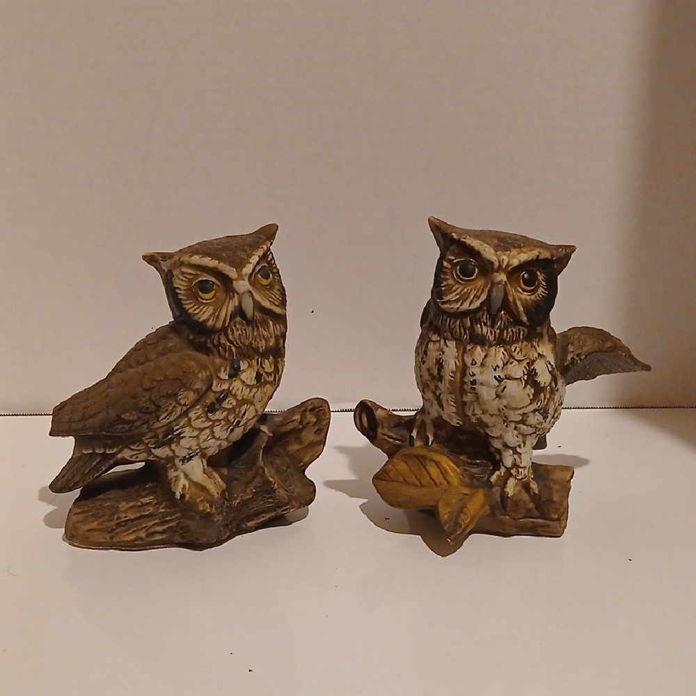 Vintage 80s Homco Brown and Cream Owl Figurines